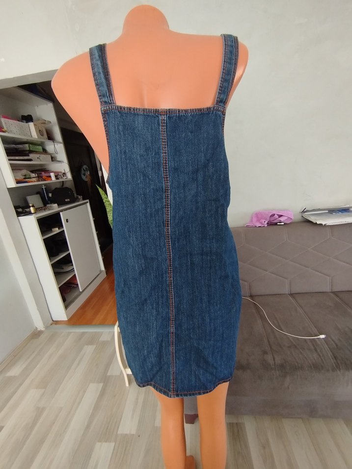 Nakışlı Koyu Mavi Kot Mini Salopet - Görsel 5