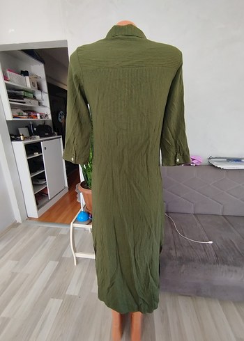 38 Beden haki Renk Kadın Haki Uzun Keten Elbise