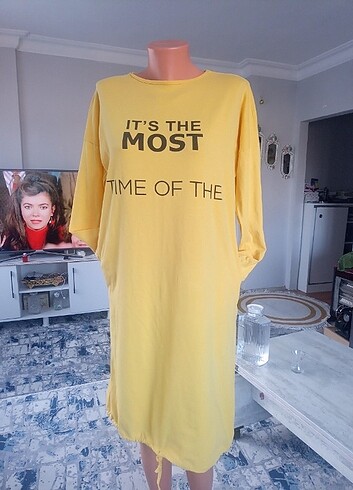 38 Beden sarı Renk Şık model elbise