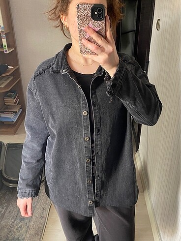 l Beden unısex siyah kot ceket (m/L)
