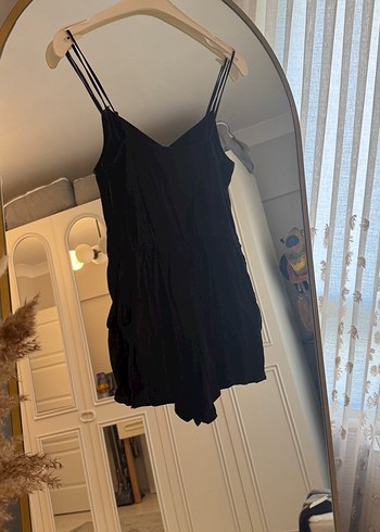 Siyah İnce Askılı Midi Şort Tulum - Görsel 2