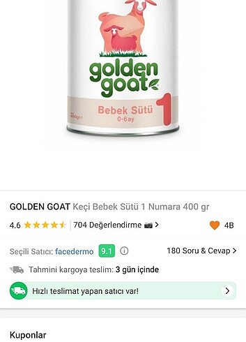 Golden goat keçi sütlü bebek maması 1