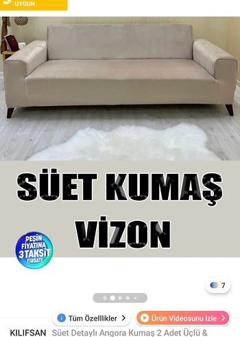 Süet Detaylı Beyaz Angora Kumaş Koltuk Kılıfı - Görsel 2