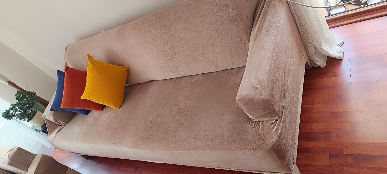 Süet Detaylı Beyaz Angora Kumaş Koltuk Kılıfı - Görsel 4