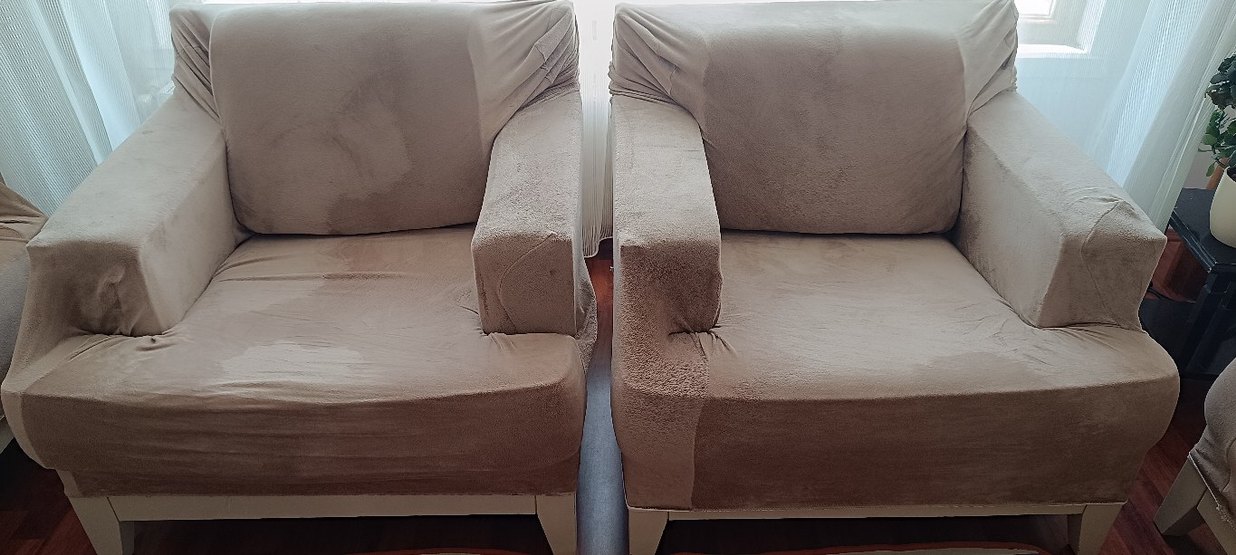 Süet Detaylı Beyaz Angora Kumaş Koltuk Kılıfı - Görsel 5