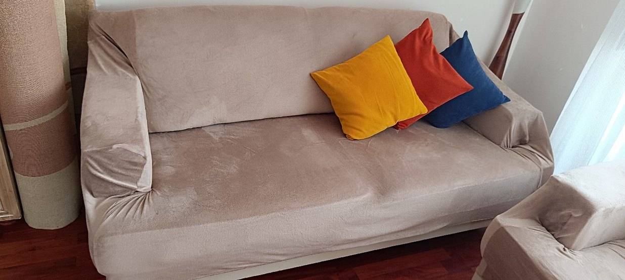 Süet Detaylı Beyaz Angora Kumaş Koltuk Kılıfı - Görsel 3