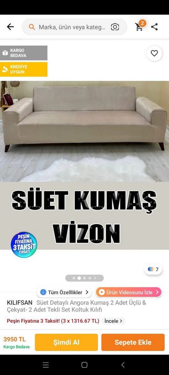 Süet Detaylı Beyaz Angora Kumaş Koltuk Kılıfı - Görsel 2