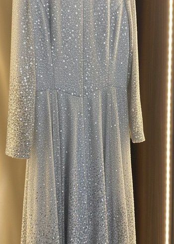 Gri Uzun Kollu  Abiye Elbise - Görsel 2