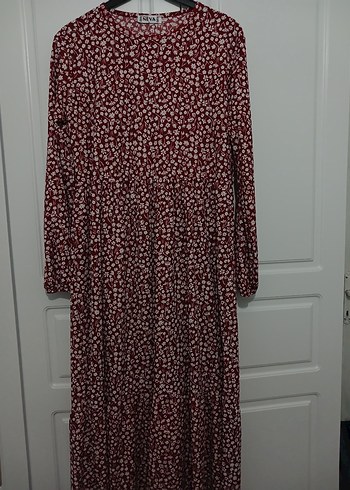 Bordo Uzun Kollu Piliseli Kadın Elbise - Görsel 2