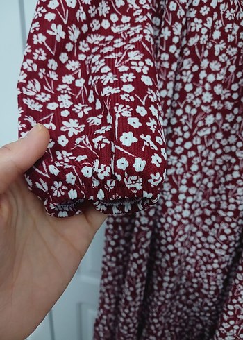 Bordo Uzun Kollu Piliseli Kadın Elbise - Görsel 4