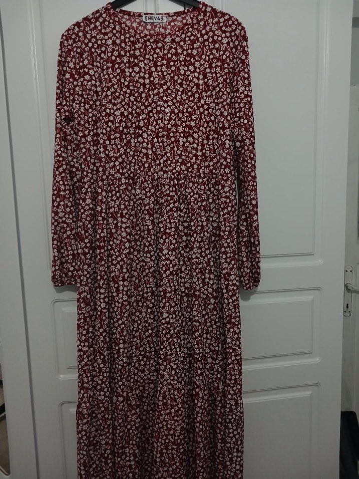 Bordo Uzun Kollu Piliseli Kadın Elbise - Görsel 2