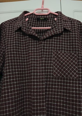 Bordo Pamuklu Uzun Kollu Kadın Gömlek - Görsel 2