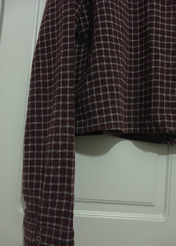 Bordo Pamuklu Uzun Kollu Kadın Gömlek - Görsel 4