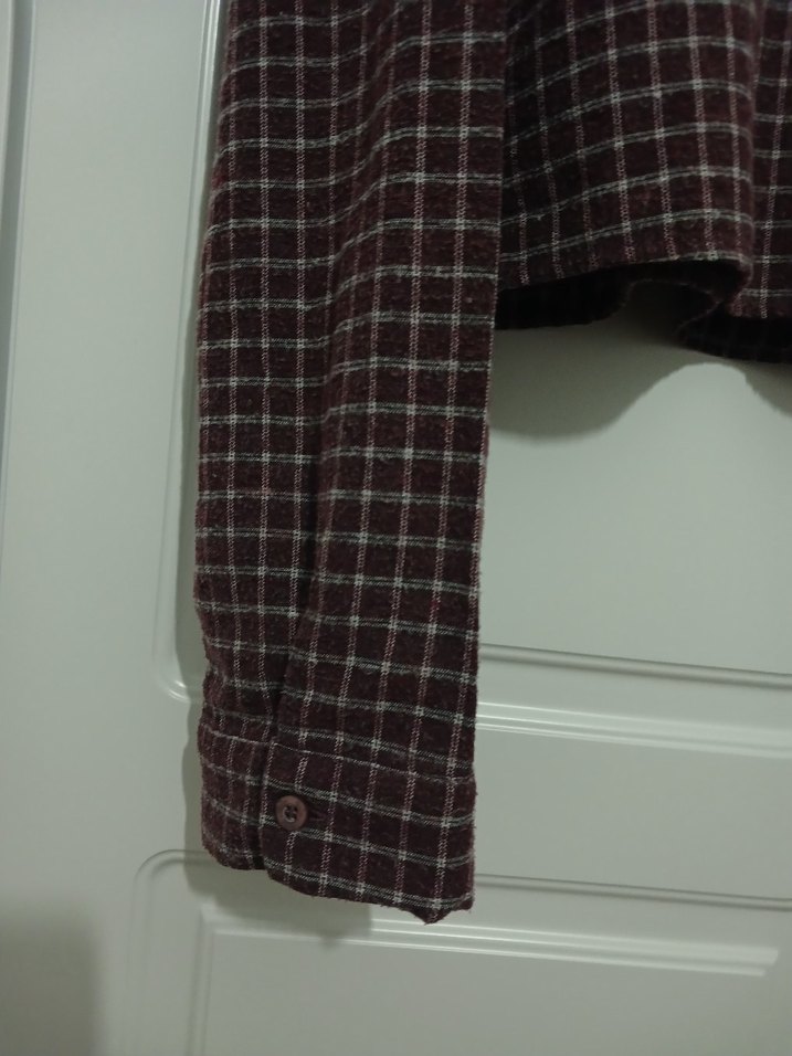 Bordo Pamuklu Uzun Kollu Kadın Gömlek - Görsel 5