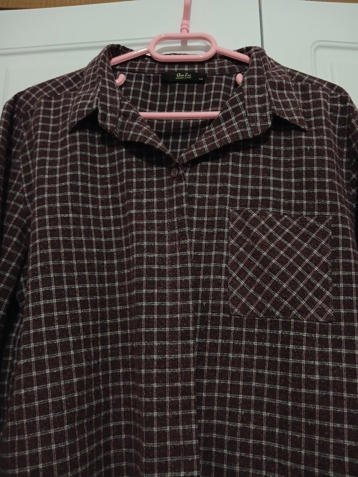 Bordo Pamuklu Uzun Kollu Kadın Gömlek - Görsel 2