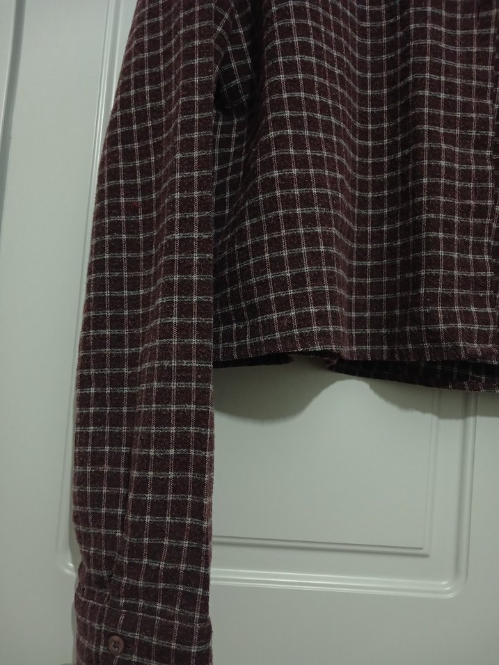 Bordo Pamuklu Uzun Kollu Kadın Gömlek - Görsel 4