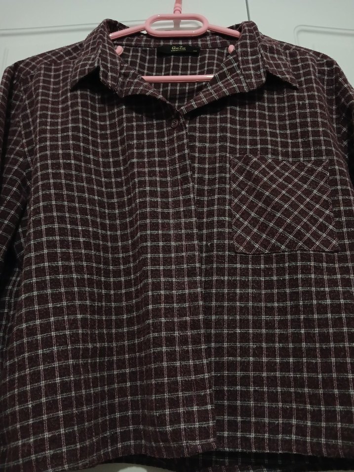 Bordo Pamuklu Uzun Kollu Kadın Gömlek - Görsel 3