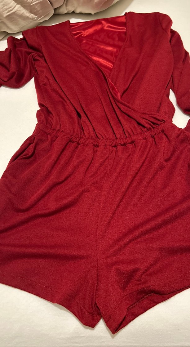 Mango Bordo Uzun Kollu Şort Tulum - Görsel 4