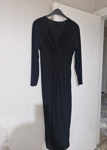 Siyah V-Yaka Hamile Keten Tulum - Görsel 4