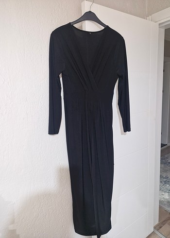 Siyah V-Yaka Hamile Keten Tulum - Görsel 3