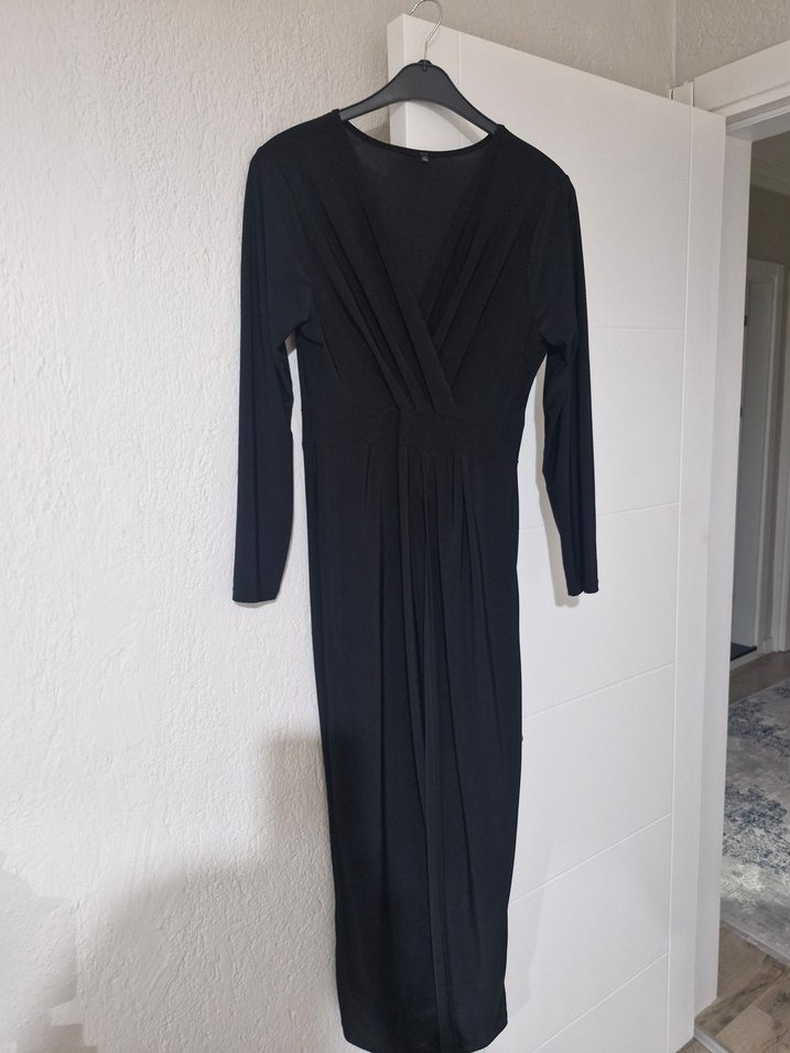 Siyah V-Yaka Hamile Keten Tulum - Görsel 4