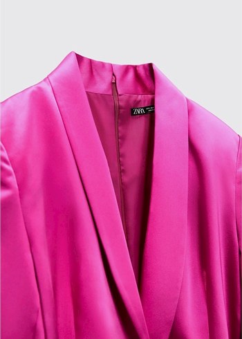 Zara Etiketli Zara Parlak Pembe Midi Kadın Ceket Elbise