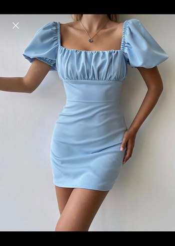 Zara Mavi Mini Denim Elbise, Kemerli ve Straplez