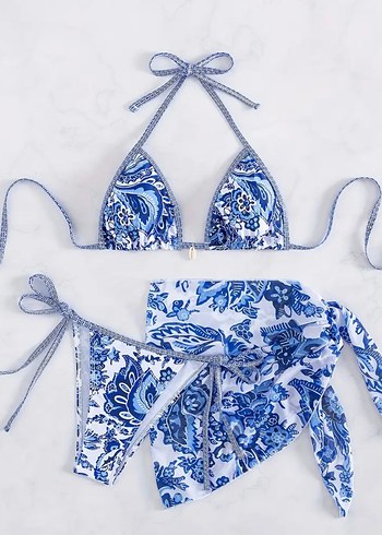 American Apparel Mavi Bohem Bağcıklı Bikini Takımı