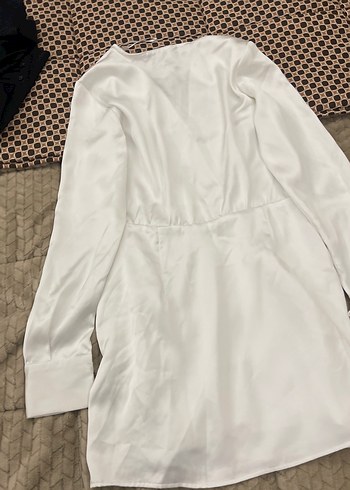 Beyaz Kadın Midi Elbise saten - Görsel 6