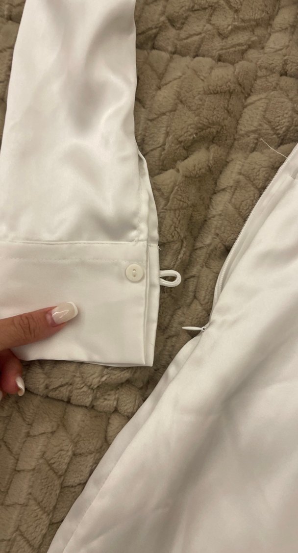 Beyaz Kadın Midi Elbise saten - Görsel 2