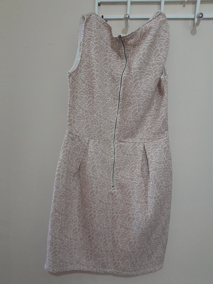 Bej Straplez Midi Elbise - Görsel 3