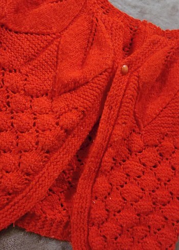 Kız Çocuk Bohem Kırmızı Örgü Hırka - Görsel 4