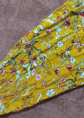 Sarı Çiçekli Düğmeli Midi Hamile Etek - Görsel 4