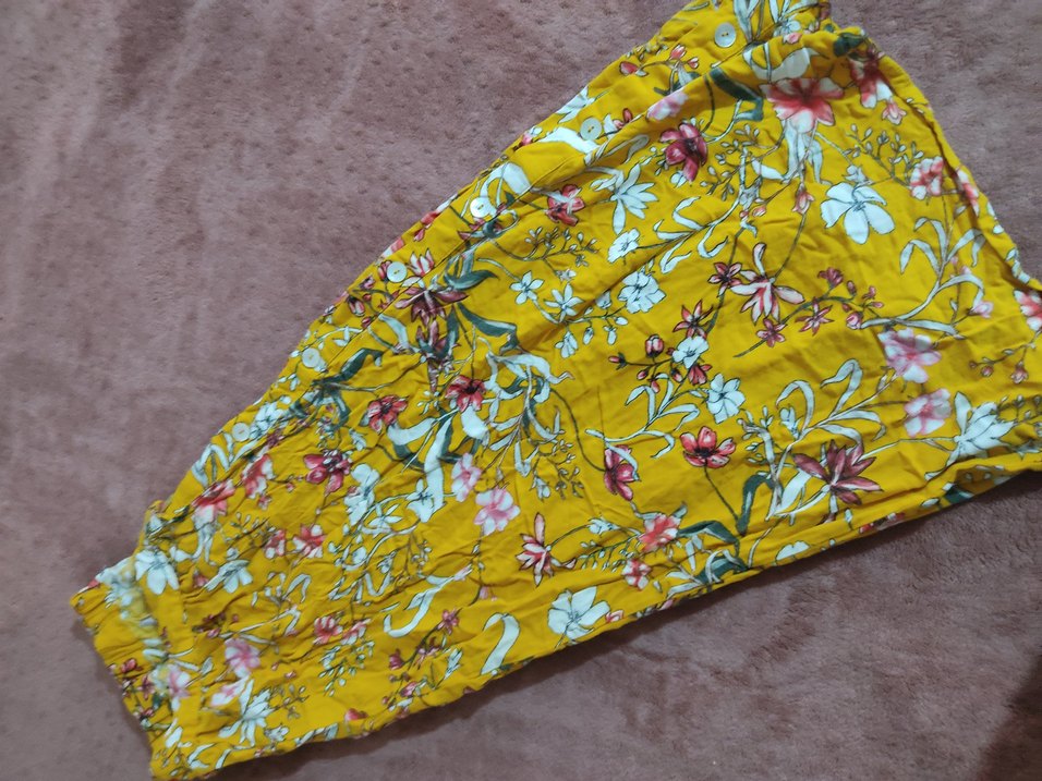 Sarı Çiçekli Düğmeli Midi Hamile Etek - Görsel 4