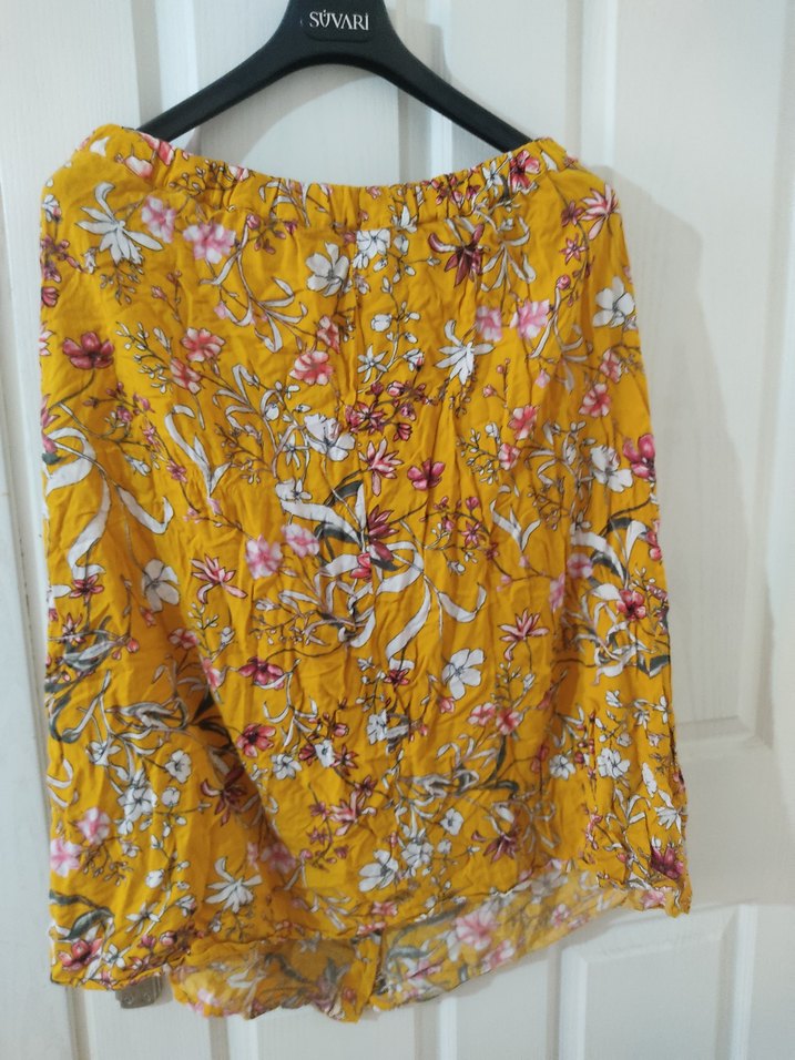 Sarı Çiçekli Düğmeli Midi Hamile Etek - Görsel 3