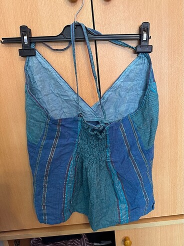 xl Beden dekolteli mavi çapraz askılı bluz