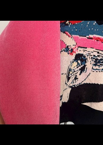 Renkli Baskılı V Yaka Örgü Kadın Kazak - Görsel 2