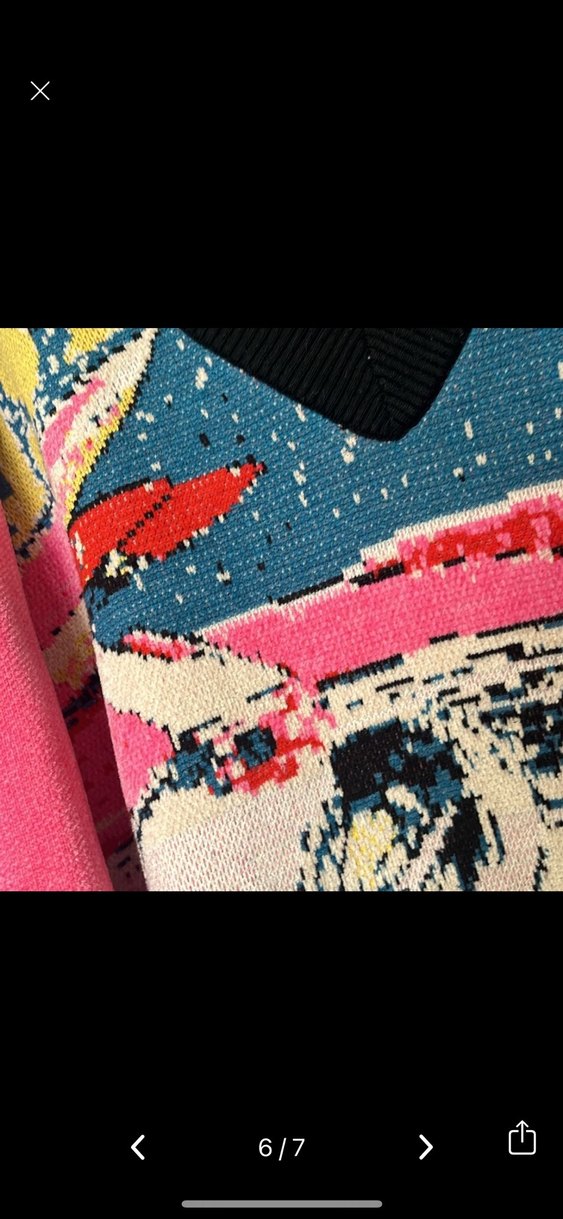 Renkli Baskılı V Yaka Örgü Kadın Kazak - Görsel 4