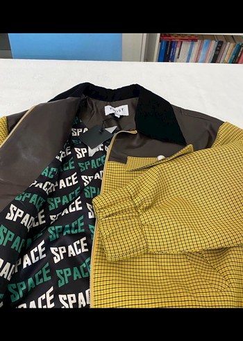 Sarı Kareli Deri Kadın Ceket - Görsel 2