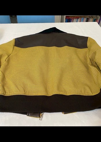 Sarı Kareli Deri Kadın Ceket - Görsel 5
