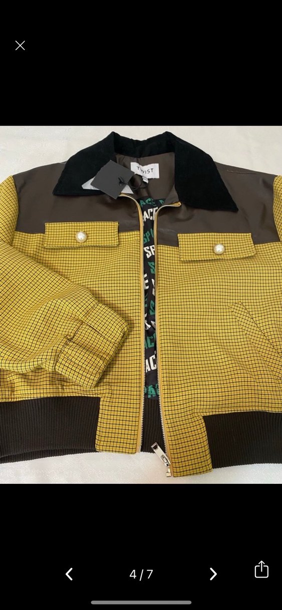 Sarı Kareli Deri Kadın Ceket - Görsel 3