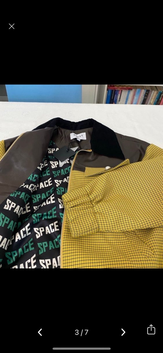 Sarı Kareli Deri Kadın Ceket - Görsel 2