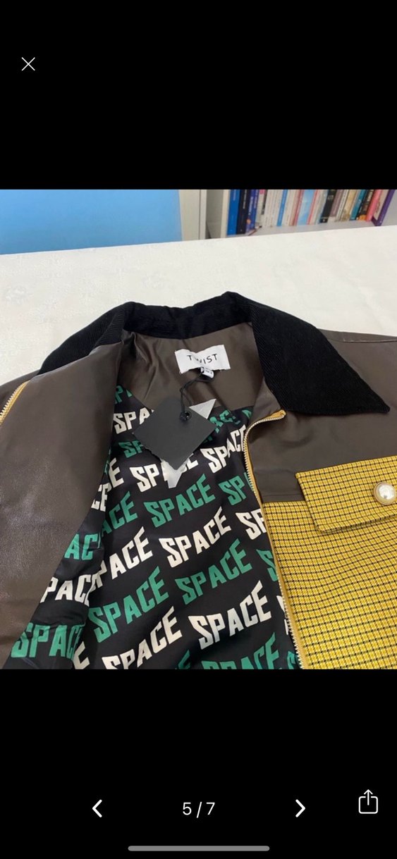 Sarı Kareli Deri Kadın Ceket - Görsel 4