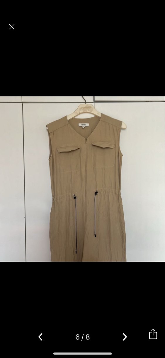 Bej Kemerli Kadın Keten Tulum - Görsel 3