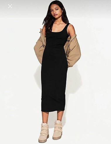 Bershka kadın siyah uzun elbise