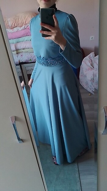 40 Beden mavi Renk Uzun elbise