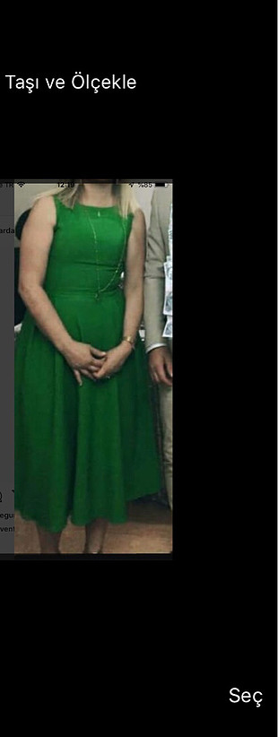 Atlas kumaş yeşil elbise