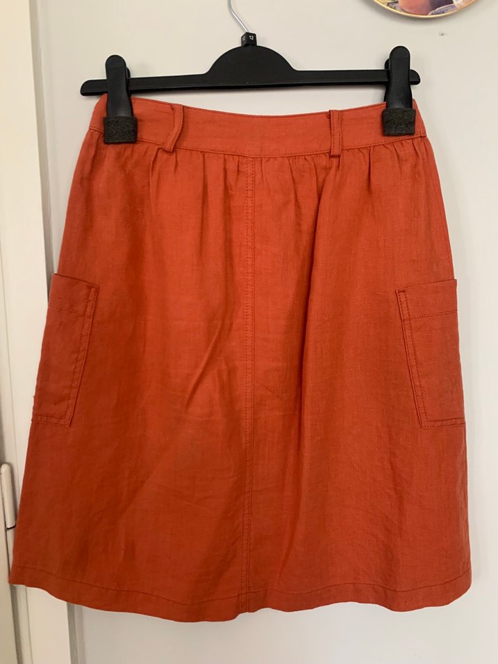 Düğmeli Keten Kadın Midi Etek - Görsel 2