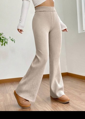 Bej Örgü Kadın İspanyol Paça Pantolon - Görsel 3