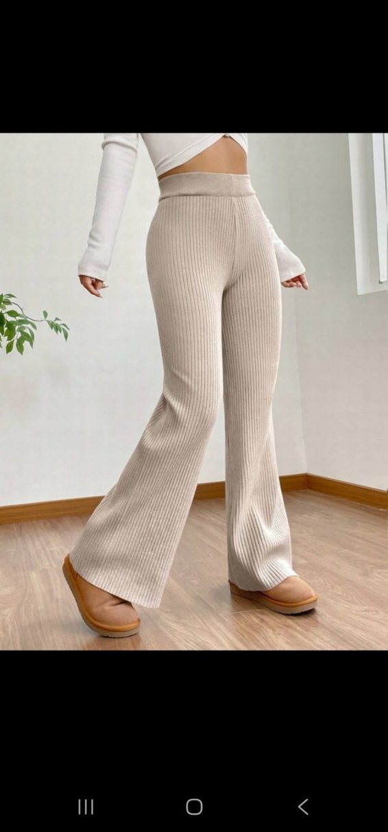 Bej Örgü Kadın İspanyol Paça Pantolon - Görsel 3